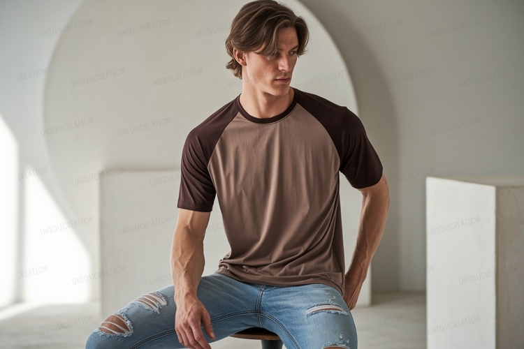 Brown raglan t shirt ripped jeans image example image 1