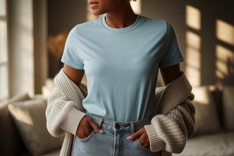 Light blue t shirt mockup person
