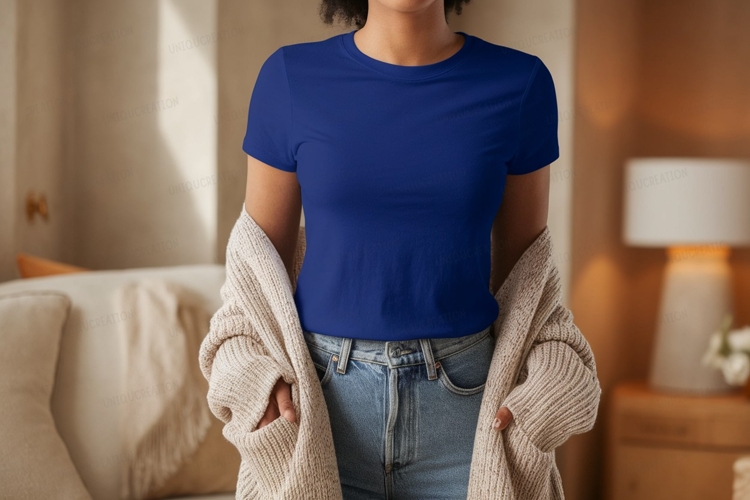 Blue t shirt and cardigan mockup image