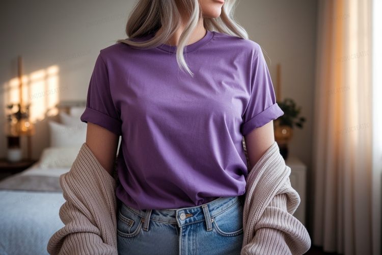 Purple t shirt casual outfit image