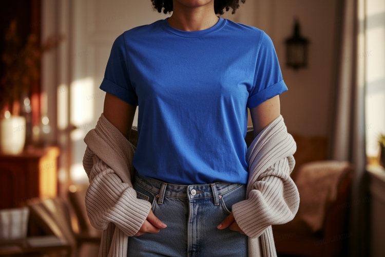 Blue shirt denim jeans cardigan image