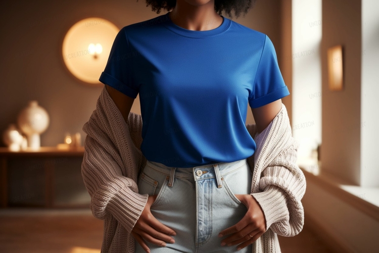 Blue t shirt light jeans cardigan image