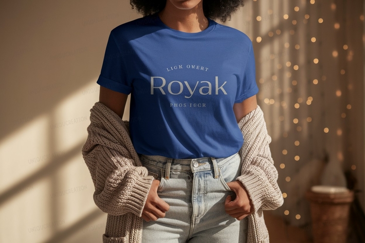 Blue TShirt Mockup With Cardigan t-shirt