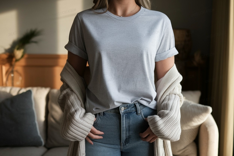 Light blue t shirt and denim jeans image