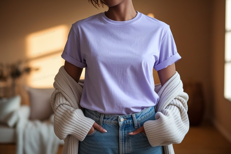 Lavender tee denim cardigan casual