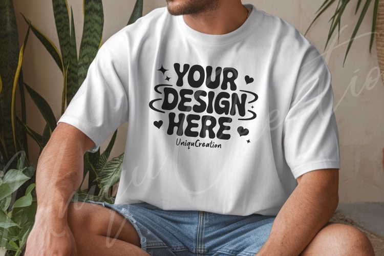Casual White Male T-Shirt Mockup
