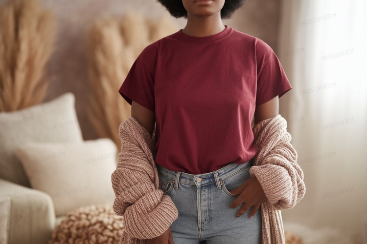 Maroon t shirt with pink cardigan image