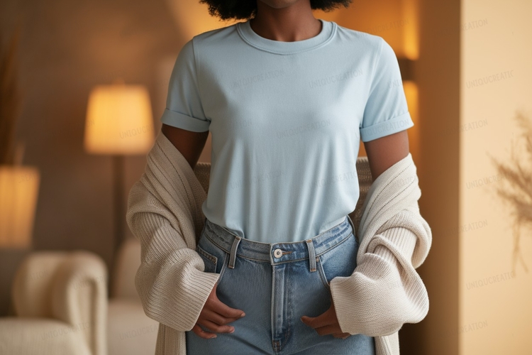 Light blue shirt and denim jeans clothing