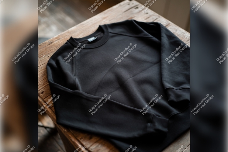 Black Tshirt Mockup On Rustic Wooden Surface