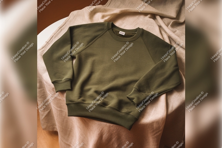 Olive Green Sweatshirt Tshirt Mockup On Fabric