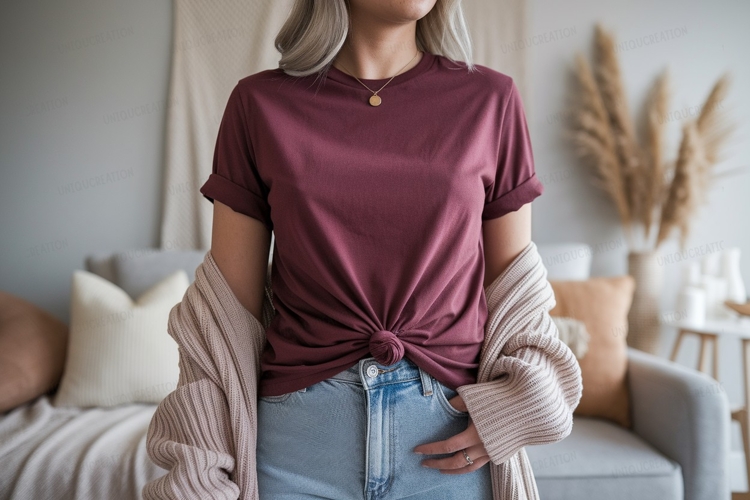 Maroon t shirt tied knot image example image 1
