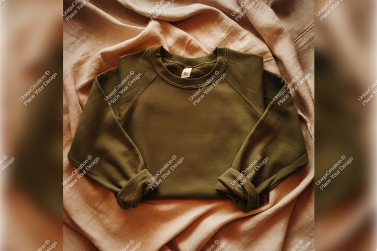 Olive Green Tshirt Mockup On Beige Fabric