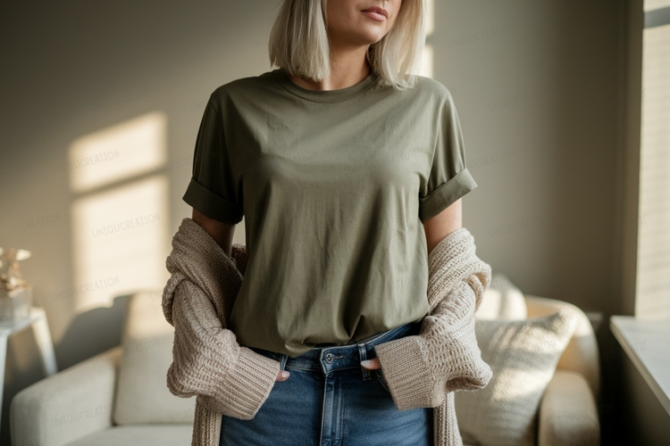 Olive green t shirt mockup woman example image 1