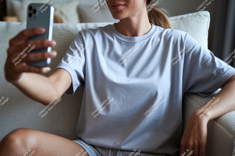 Woman taking selfie wearing casual clothing phone t-shirt