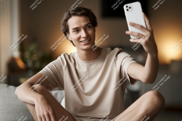 Young man taking selfie with phone casual