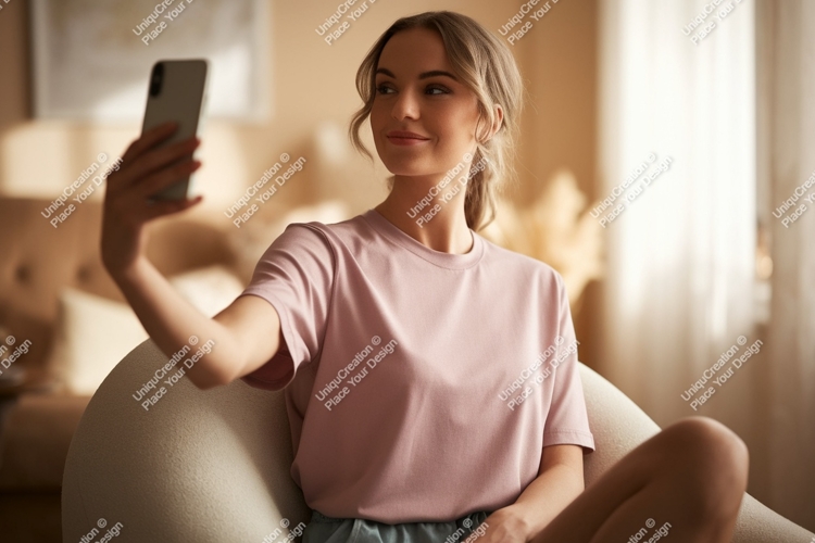 Young Woman Taking Selfie Indoors phone casual