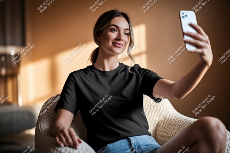 Woman black t shirt mockup image
