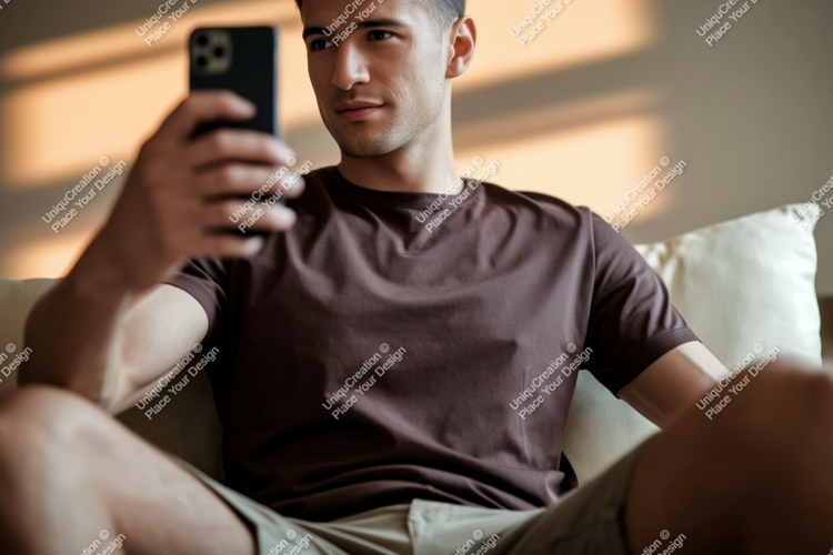 Man holding phone indoors casual