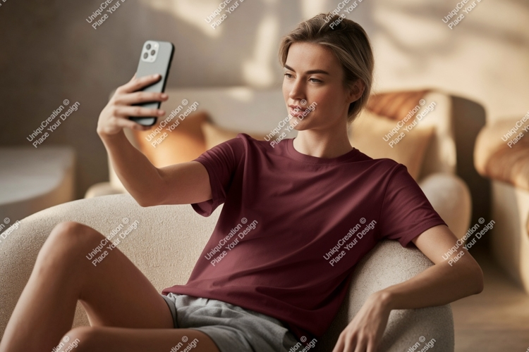 : Woman taking selfie with phone casual
