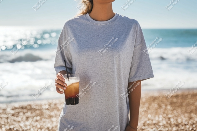 Gray t shirt beverage beach image