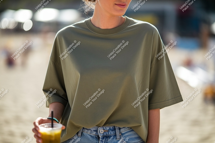 Olive green t shirt casual wear image example image 1