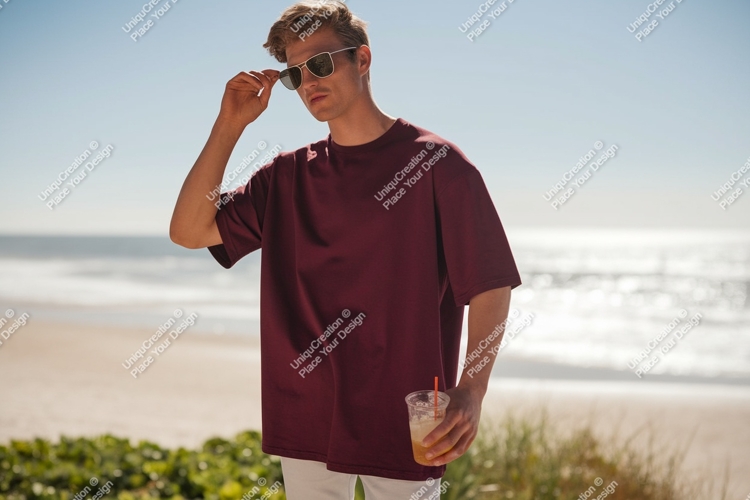 Man sunglasses beach drink ocean