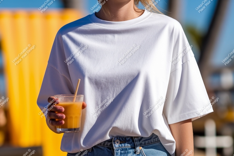 White shirt beverage glass straw