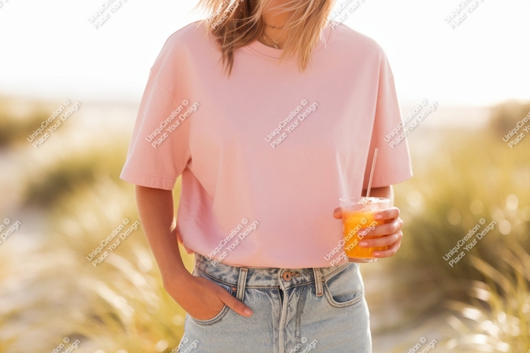 Pink sweatshirt beach mockup image