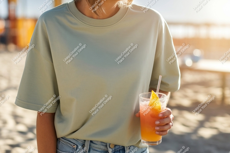 Person holding colorful drink on beach cocktail summer