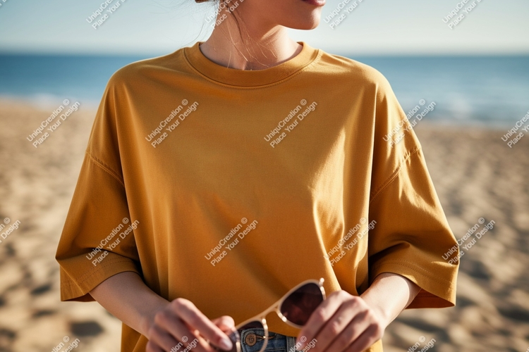 Mustard shirt beach sunglasses ocean