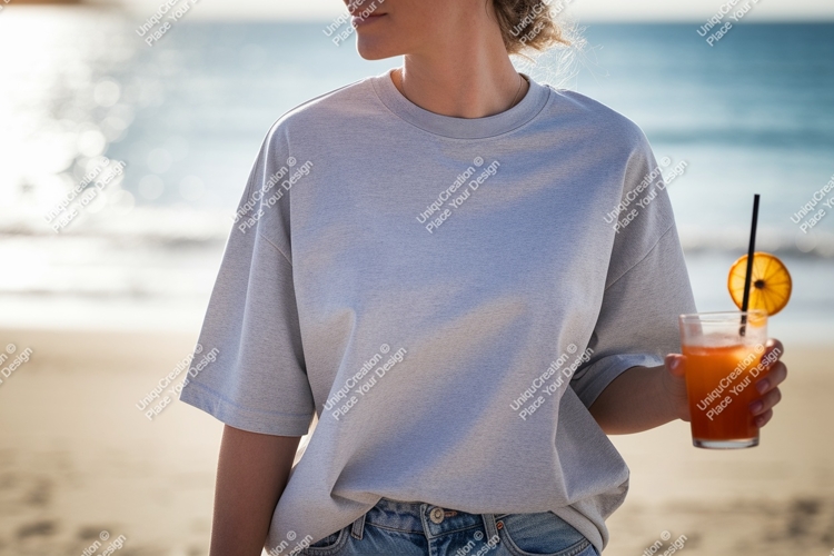 Woman holding drink on beach ocean cocktail example image 1