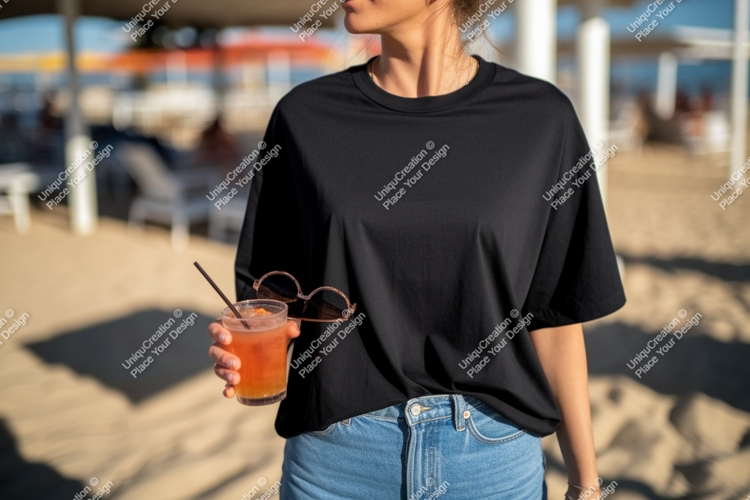 Black t shirt with drink and sunglasses image