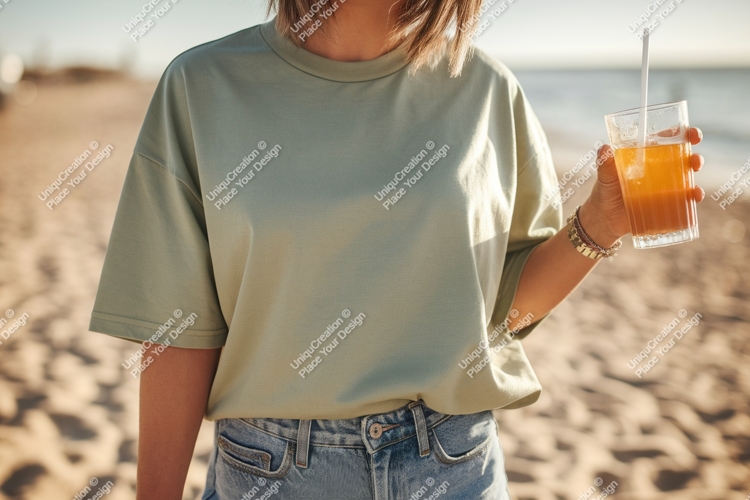 Person holding orange drink on beach image