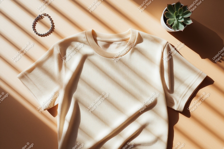 Cream ribbed t shirt with succulent and bracelet mockup