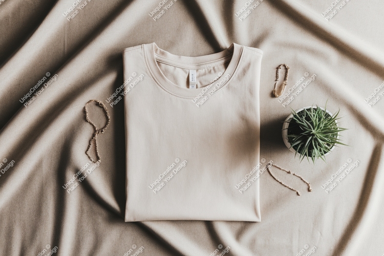 Cream t shirt gold jewelry plant mockup image example image 1