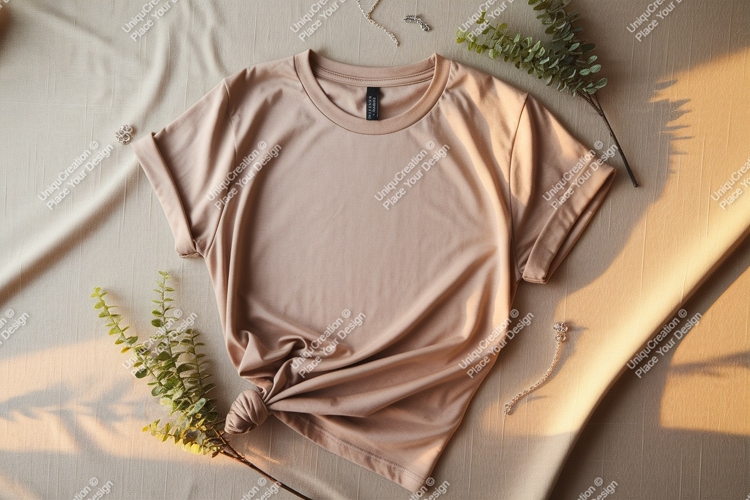 Beige t shirt jewelry greenery mockup example image 1