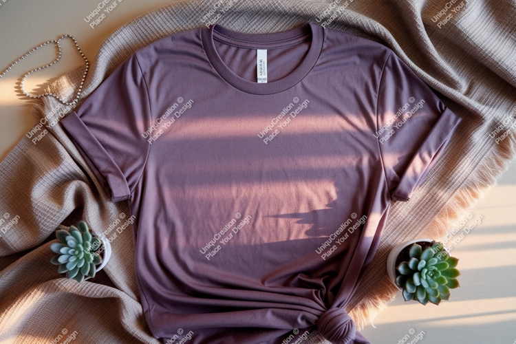 Purple t shirt mockup with plants image
