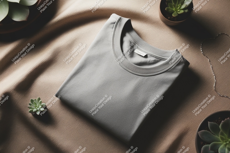 Gray t shirt mockup with plants clothing