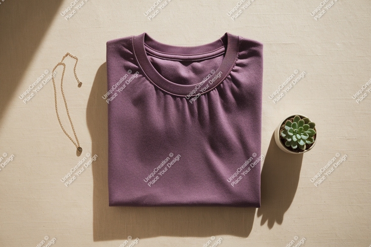 Purple shirt gold necklace succulent plant image