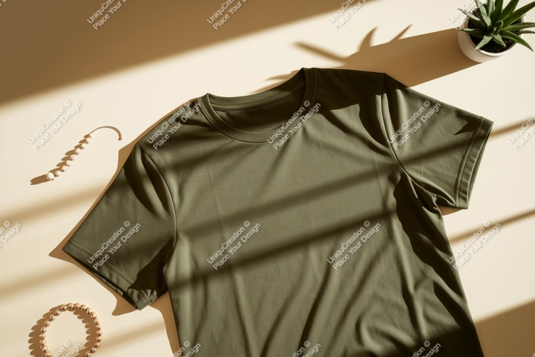 Olive green t shirt with jewelry mockup