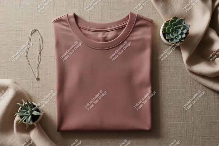 Rose pink t shirt with succulent plants and necklace