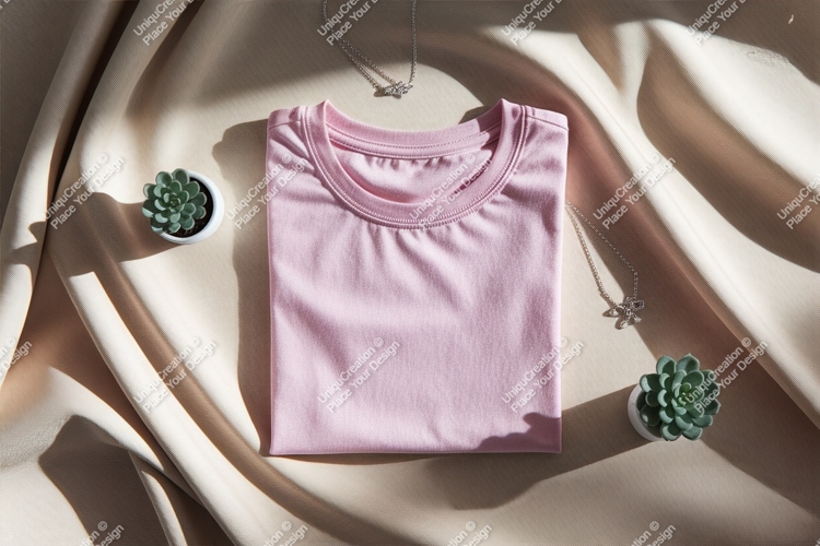 Pink t shirt with succulent plants and necklace image example image 1
