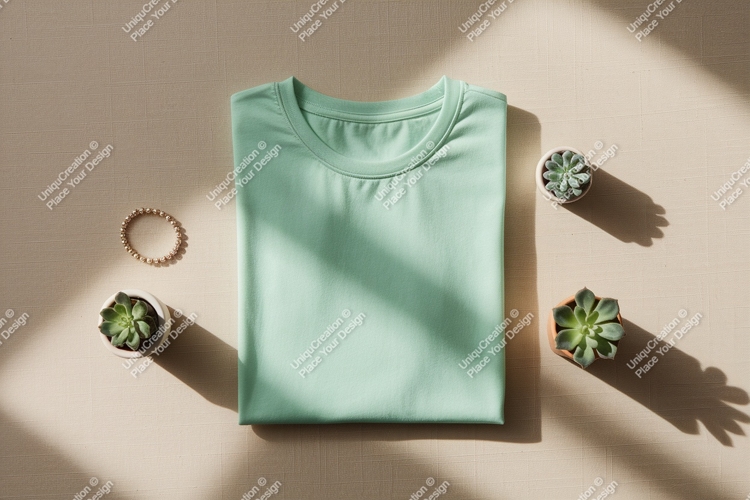 Mint green t shirt mockup with succulents image