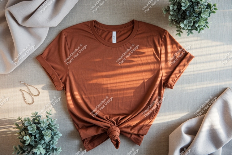 Terracotta tee with rolled sleeves and knot t-shirt