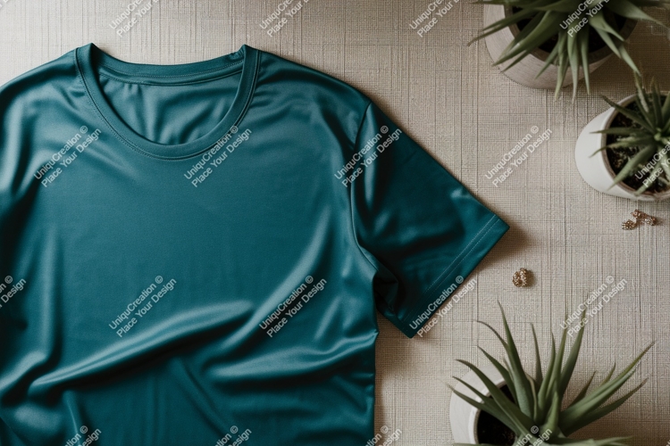 Teal silk t shirt mockup image
