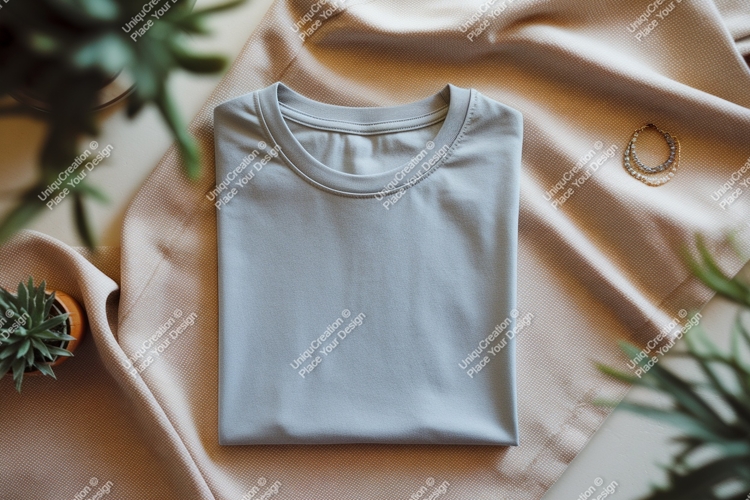 Light blue t shirt mockup with plants clothing apparel