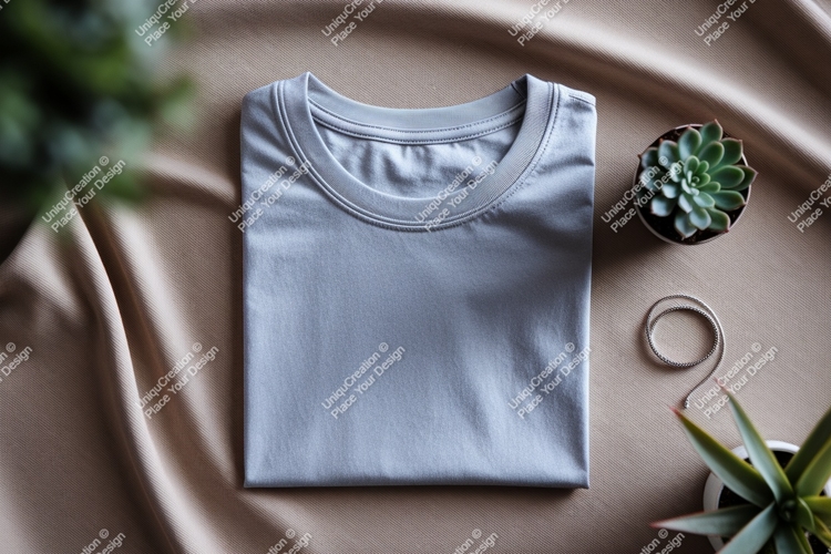 Folded grey t shirt with plants image