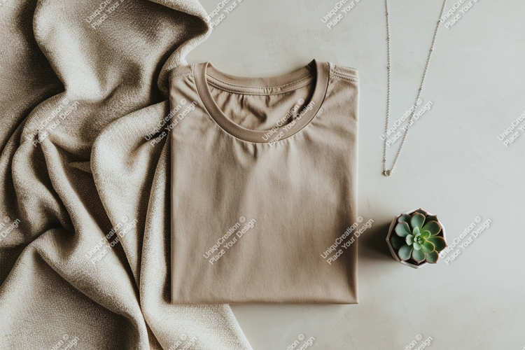 Folded beige t shirt draped fabric necklace succulent