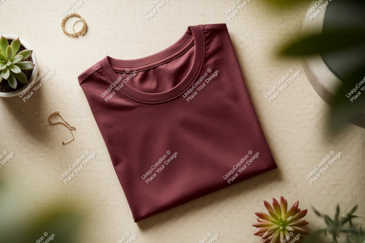 Folded maroon t shirt jewelry plants image