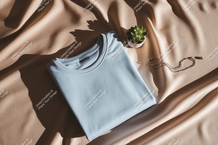 Light blue t shirt draped on satin image example image 1